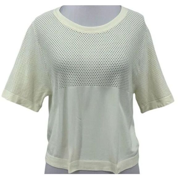 Varley Shirt Womens L/XL Butter Paden Mesh Laser Cut Cropped Short Sleeve Tee - Picture 2 of 6